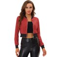 thumbnail image 1 of INSPIRE CHIC Cardigan Manteau Ouvert à Paillettes Scintillantes pour Femme, Fermeture Éclair, Blouson Bomber Court, Rouge, TP, 1 of 5