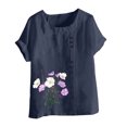 thumbnail image 4 of QATAINLAV Chemises en Lin et Coton pour Femmes Décontractées Amples à Manches Courtes Blouse Boutonnée Surdimensionnée à Col Rond Tunique Graphique T-Shirts Hauts d'Été de Plage Aujourd'hui Ventes Prime Bleu Marine TTG, 4 of 5