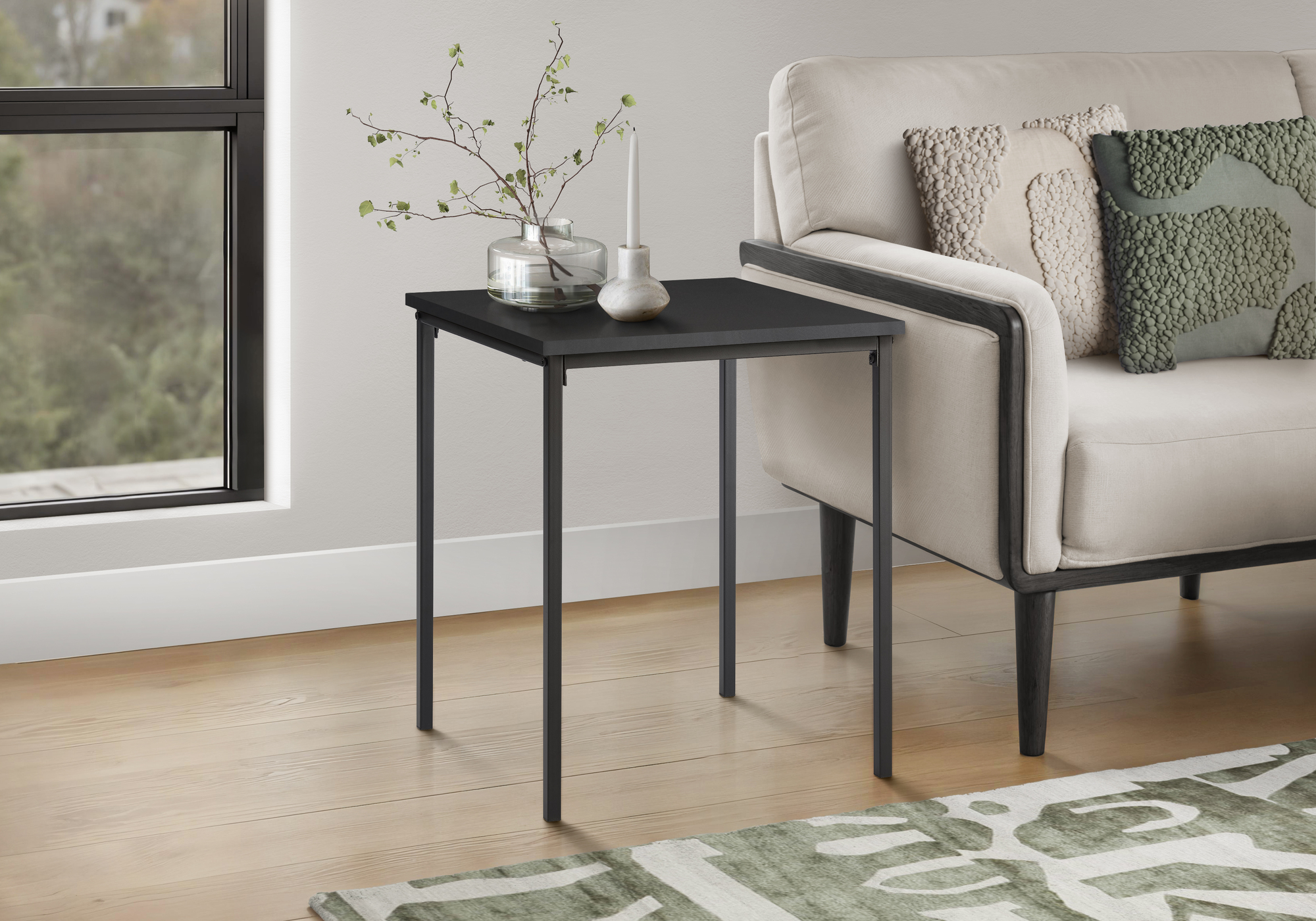 Monarch Specialties - Table D'Appoint, 22" H, Table D'Appoint, Bout, Petit, Table De Nuit, Carré, Chambre À Coucher, Salon, Stratifié Noir, Métal Noir, Contemporain, Moderne