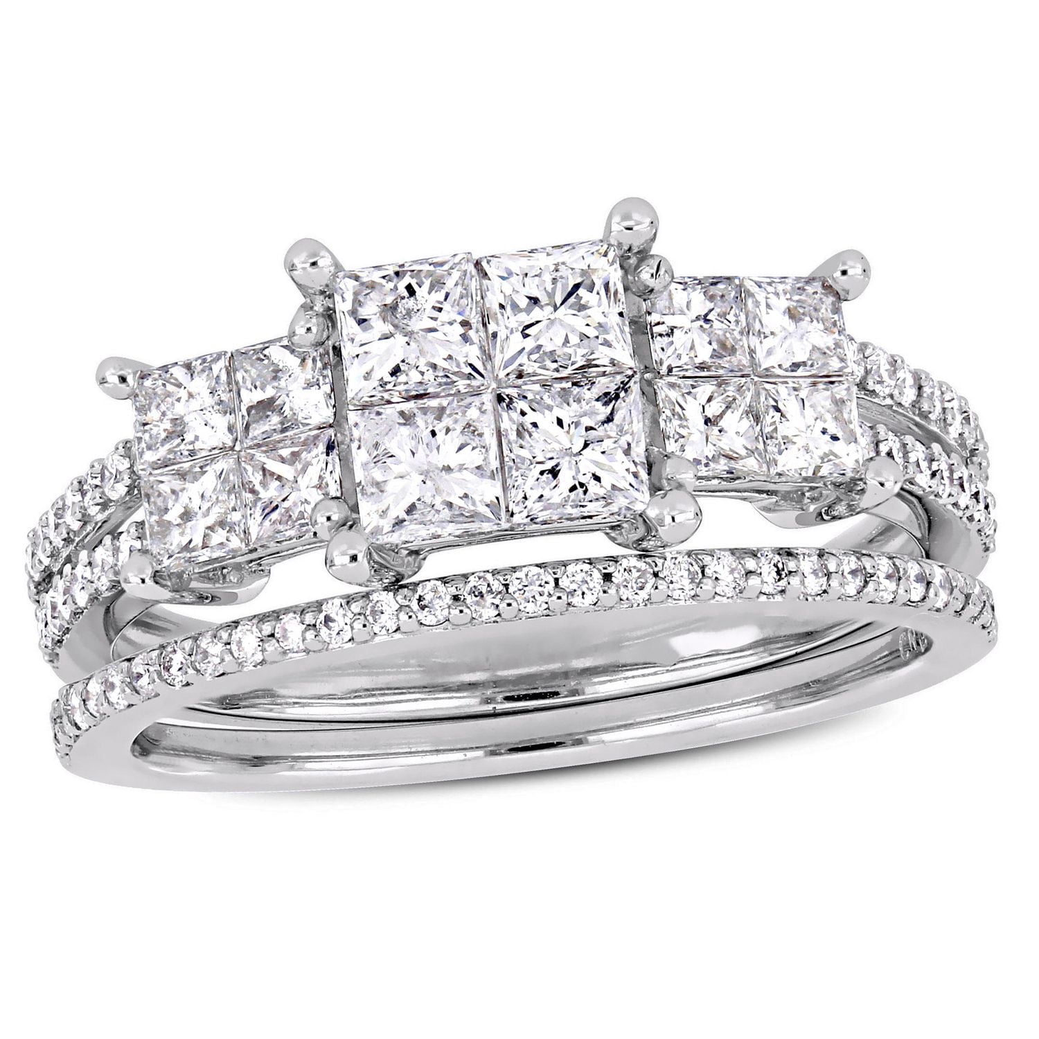 Ensemble de mariage à trois quads Miabella avec diamants 1-1/3 CT poids total en or blanc 14K