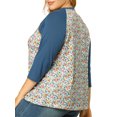 thumbnail image 4 of Agnes Orinda Women's Plus Size 3/4 Raglan Sleeve Floral Contrast Color Blouse 1X Blue, 4 of 8
