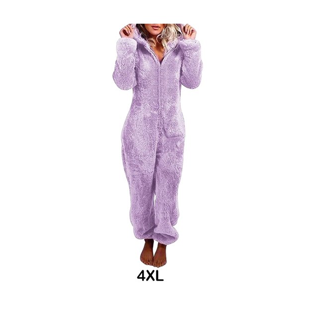mmirethe Warm Solid Color Jumpsuit Cute And Machine Washable Breathable Polyester Soft Cozy Versatile Comfort purple 4XL