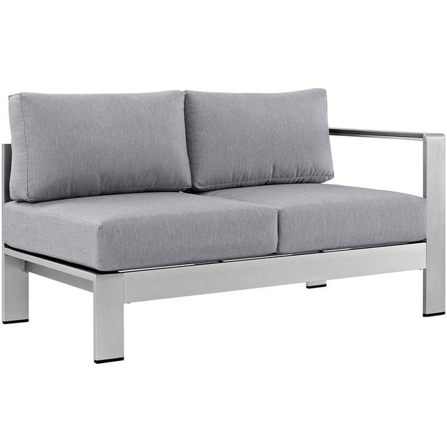 Modway Causeuse d'Angle d'Extérieur à Accoudoir Droit en Aluminium et Tissu, Argent/gris
