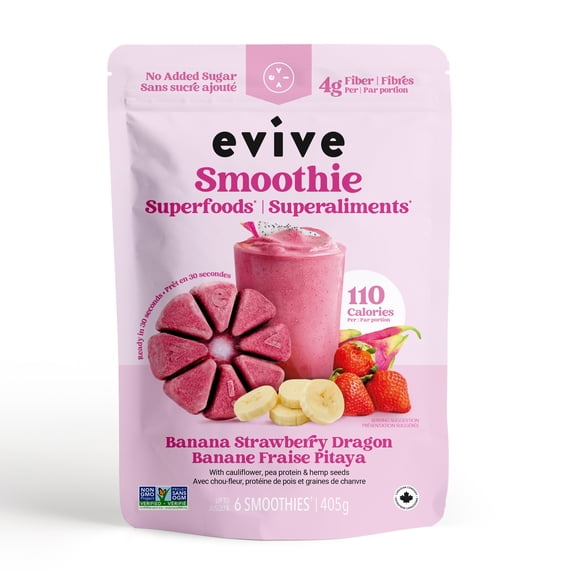 Evive Smoothie Cubes - Strawberry, Banana, Dragonfruit, 405g, Vegan, Non-GMO, Frozen Cubes, Blend (banana, dragonfruit, strawberry etc.)