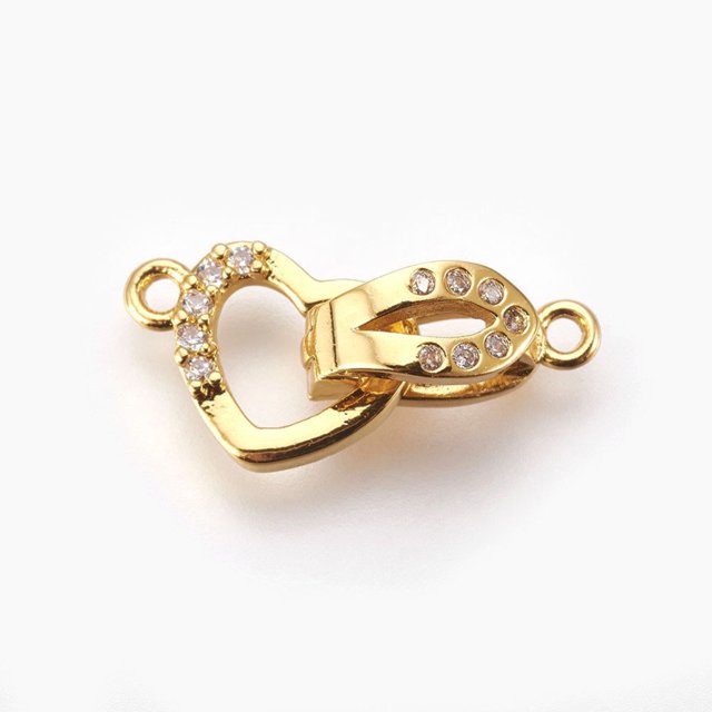 HLONK 5Set Brass Micro Pave Cubic Zirconia Fold Over Clasps Flat Round Clear Real Platinum Plated 32mm Inner 4.5mm
