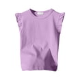 thumbnail image 1 of LUOGENLI T Shirt for Girls Girls Ruffle Sleeve T Shirt Solid Color Vest Girls Basic Short Sleeve Shirts for Girls Trendy Summer Mini Purple 9-10 Years, 1 of 3
