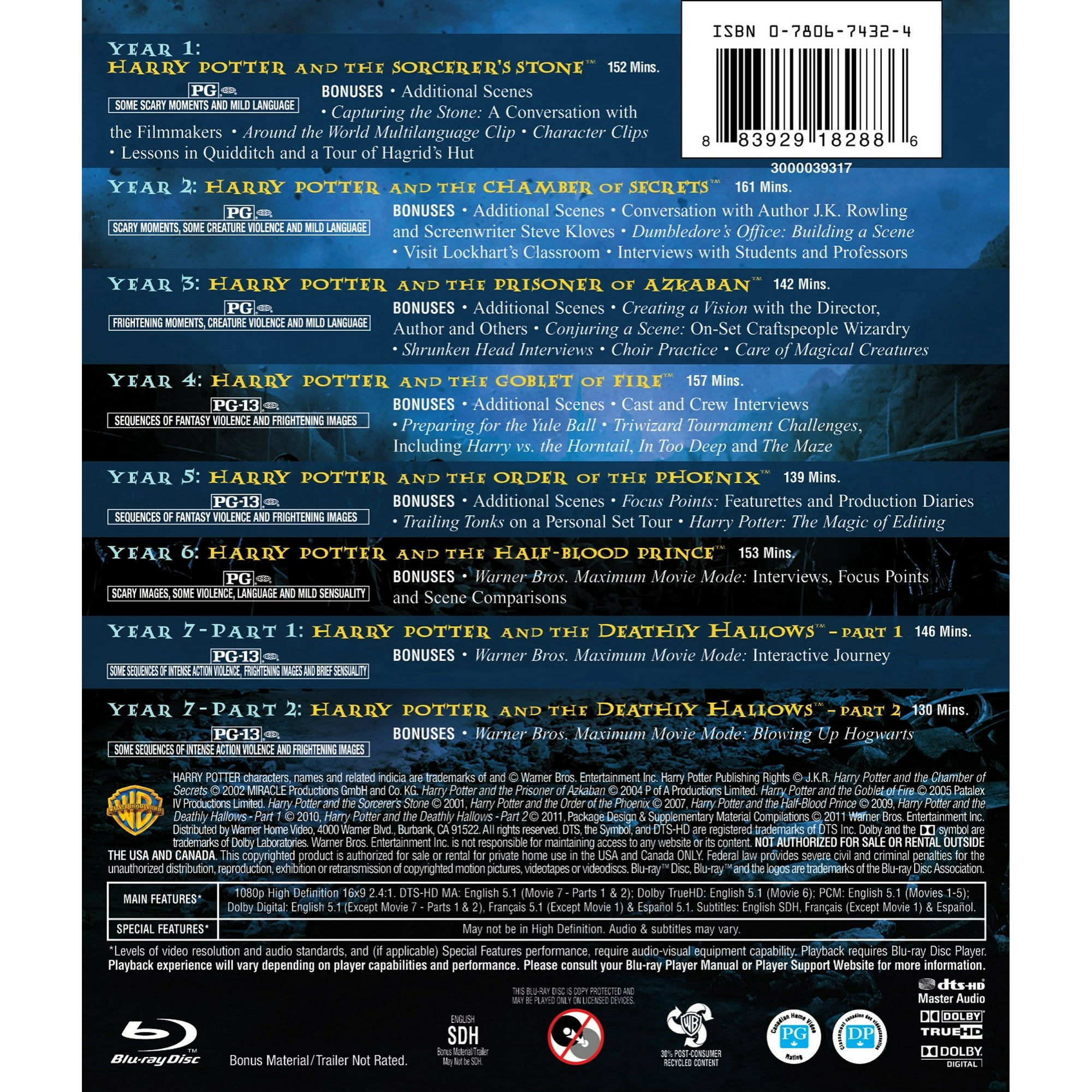 Harry Potter Complete 8 Film Collection (Blu-Ray)- English only