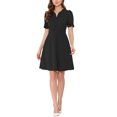 thumbnail image 2 of INSPIRE CHIC Robe de Bureau pour Femme à Encolure Cœur Plissée à Manches Courtes Robe Fourreau Ligne A S Noir, 2 of 7
