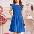 thumbnail image 2 of Milgrthf Robe d'Été à Volants pour Préadolescente, Manches à Volants, Plissée, Ligne A, à Étages, Bohème, Plage, Midi, pour 6-15 Ans, Bleu, 2 of 6