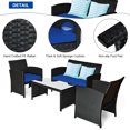 thumbnail image 4 of Costway 4PCS Patio Rattan Furniture Conversation Set Cushion Sofa Table Garden Navy, 4 of 10