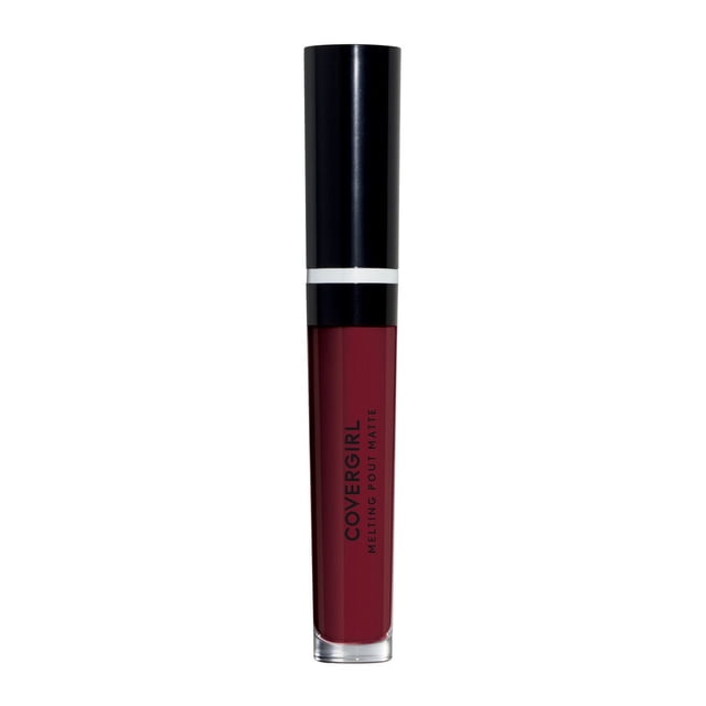 COVERGIRL Melting Pout Rouge à Lèvres Liquide Mat dans une Teinte Rouge Foncé avec un tube Cylindrique Élégant et une Casquette Noire, Offrant une Couleur de Lèvres Mate Longue Tenue et à Haute Pigmentation Infusée d'Ingrédients Nourrissants pour une Finition Lisse, Convient pour un Port Toute la Journée.