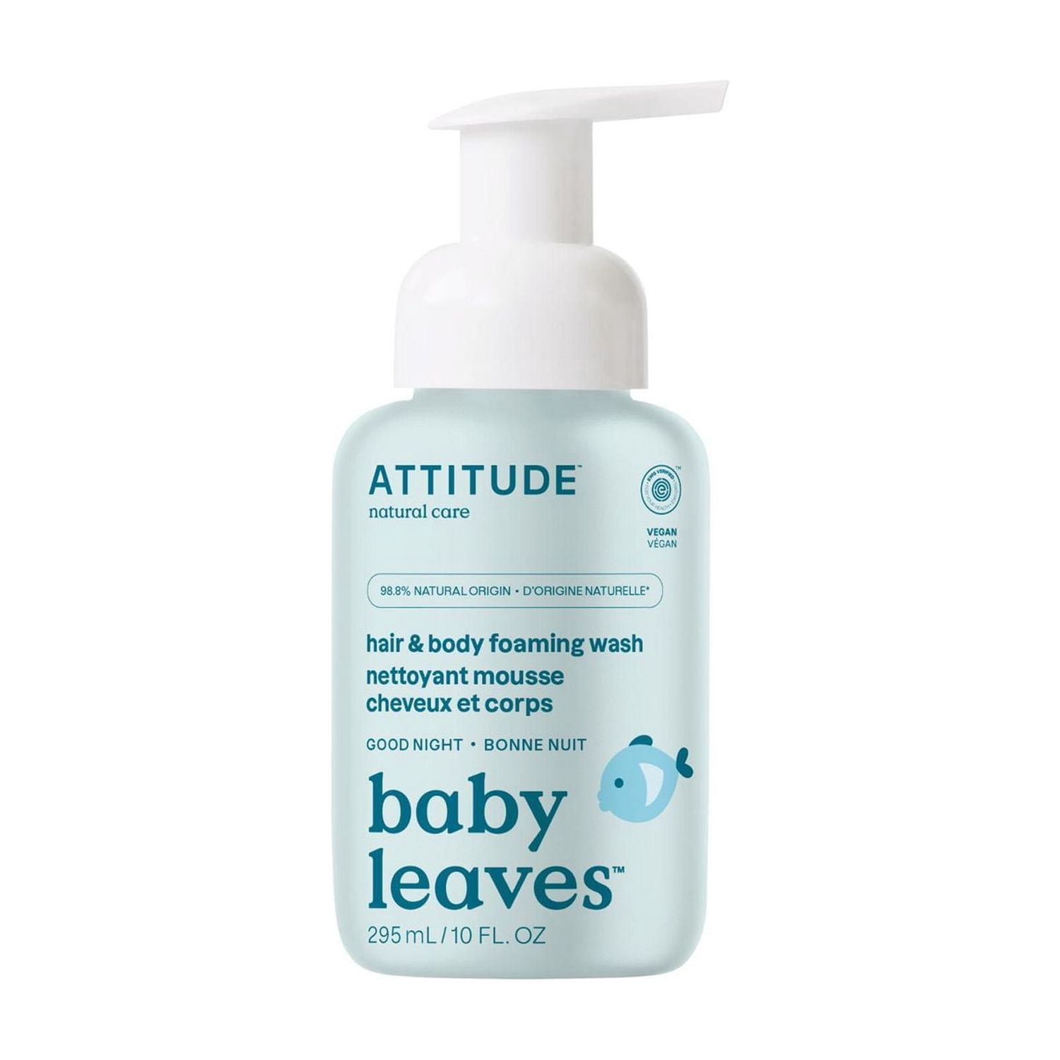 ATTITUDE baby leaves, Nettoyant Mousse Cheveux et Corps, Bonne Nuit, 295 mL