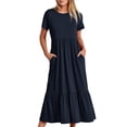 thumbnail image 1 of EGNMCR Robes de Fête pour Femmes Robe d'Été Décontractée à Manches Courtes et Col Rond pour Femmes Robe Décontractée Fluide à Étages Maxi de Plage avec Poches, 1 of 8