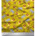 thumbnail image 1 of Soimoi Yellow Poly Georgette Fabric Lion,Giraffe & Elephant Kids Fabric Prints by Yard 52 Inch Wide, 1 of 3
