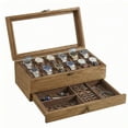 thumbnail image 4 of 12-Slot Watch Box,Brown, 2-Tier Display Case with Large Glass Lid,Removable Watch Pillows,, 4 of 9