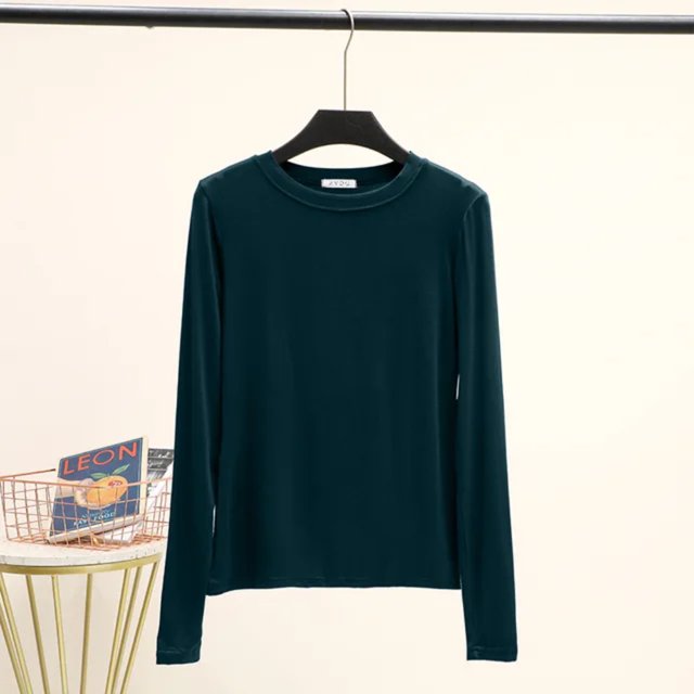 LNGOOR T-Shirt de Base Uni en Modal à Col Rond à Manches Longues pour Femmes, Automne, T-Shirt de Base, Hauts, T-Shirt Passe-Partout, Grande Taille, sous-Vêtement