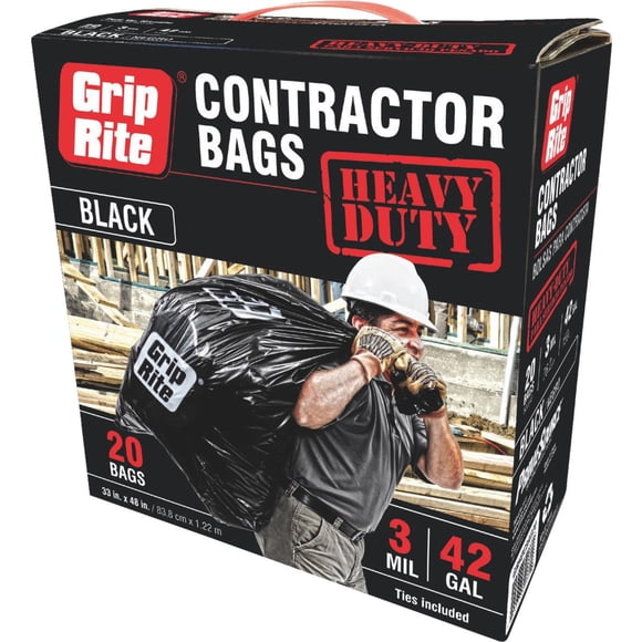 Grip Rite Prime Guard GRHDCBAG20 Grip Rite Heavy Duty 3 Mil Black Contractor Trash Bags 20 per box