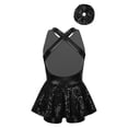 thumbnail image 2 of Xnihocha Robe de Danse pour Filles Enfants à Paillettes, Dos Croisé, avec Bande pour Cheveux, pour Costume de Performance Latin Moderne Jazz, Noir 10, 2 of 5