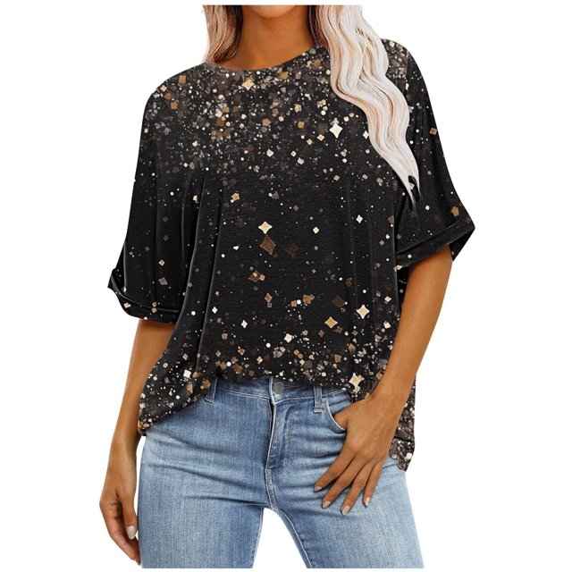 Pisexur Hauts pour Femmes Mode Décontractée Manches Courtes Col Rond T-Shirts Confortables Amples à Imprimé Floral Blouses Printemps Été Hauts Élégants à Imprimé Graphique Grande Taille Sorties S-5TG