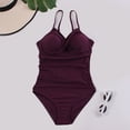 thumbnail image 3 of UPPADA Women's V-Neck One Piece Swimsuit Ruched Tummy Control Bathing Suit One Piece Cute Solid Color Swimsuit Casual Basic Shoulder Straps Swimwear Clearance Purple,Xxl, 3 of 4