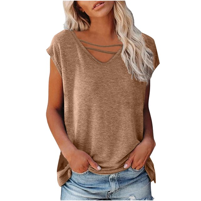 CEHVOM T-shirt Décontracté Uni pour Femmes à Manches Courtes et Col Rond en Liquidation