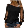 thumbnail image 2 of Mikilon Blouse T-Shirt Décontractée pour Femme à Col Asymétrique en Gaze Patchwork à Manches Longues de Couleur Unie, 2 of 5