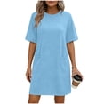 thumbnail image 3 of Sentmoon Cute Dress with Pockets Crew Neck Solid Color Plus Size Maxi Dress Short Sleeve Regular Fit Summer Beach Accessories Ladies Dresses for Work and Office Light Blue XL, 3 of 7