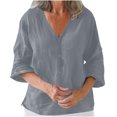 thumbnail image 1 of Timegard Womens Summer Tops V-Neck 3/4 Sleeve Button down Solid Color Lightweight Casual Loose Tops, 1 of 6