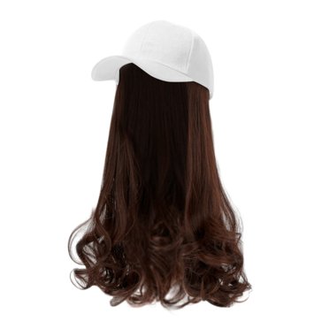 GDREDA Lightweight Baseball Caps With Hair Extensions Synthetic Hair Wig Baseball Hat With Hair Attached Long Pear Roll Curly Adjustable Wave Curly Hairpiece With Baseball Hat Cap Wig For Women,E