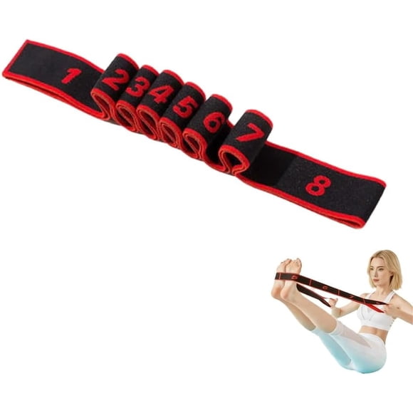 Bandes d'Exercice de Yoga Ajustables à 8 Segments, Bandes Élastiques d'Étirement d'Exercice Ajustables avec Poignées, Sangles d'Étirement Multifonctions pour Jambes Bras Entraînement à la Maison
