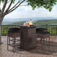 thumbnail image 2 of Costway Patiojoy Ensemble de 5 Pcs en Rotin pour Patio avec Table de Bar et Tabouret, Étagère de Rangement Dissimulée, Coussin, Noir, 2 of 10