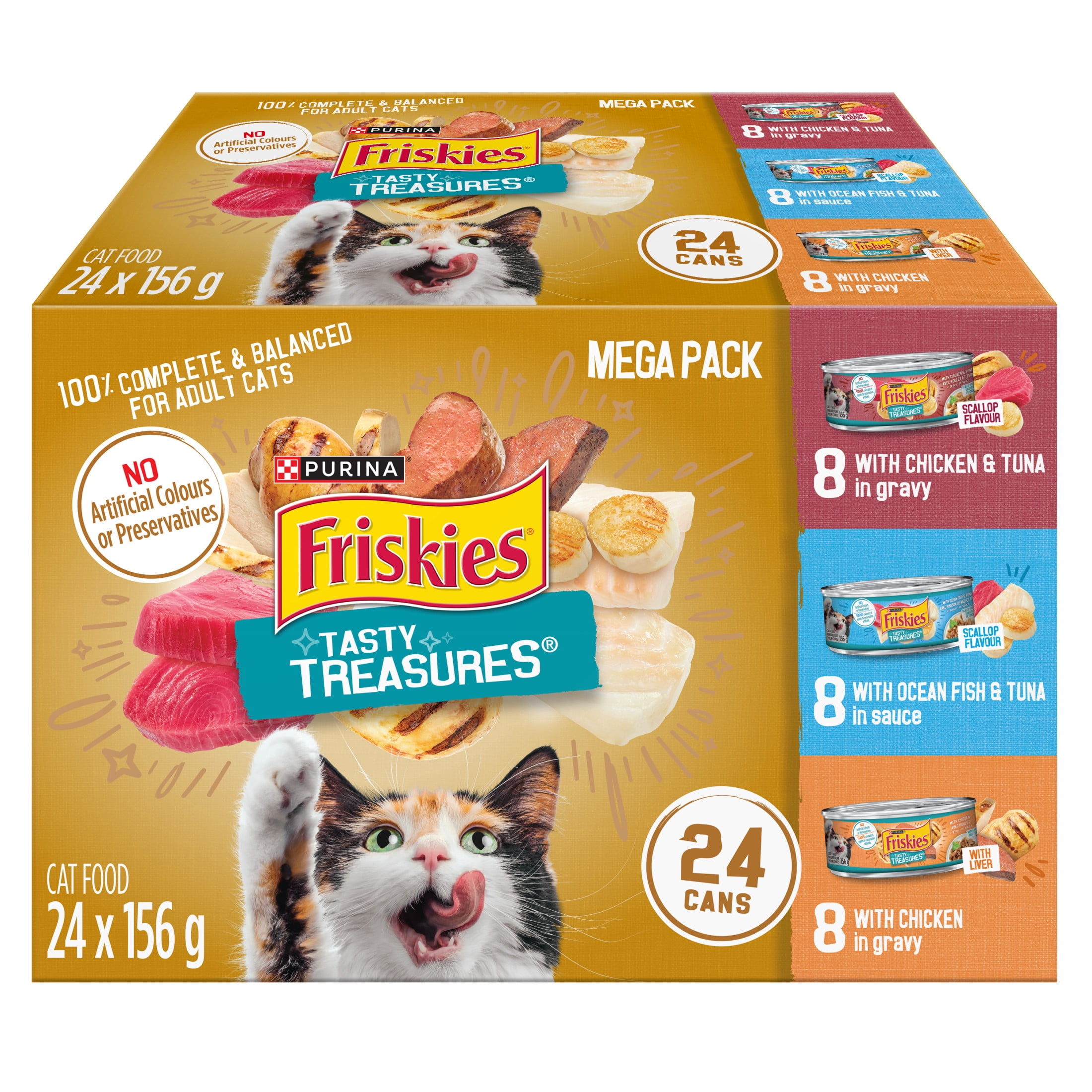 Friskies Tasty Treasures Liver or Scallop Variety Pack, Wet Cat Food 24 X 156g