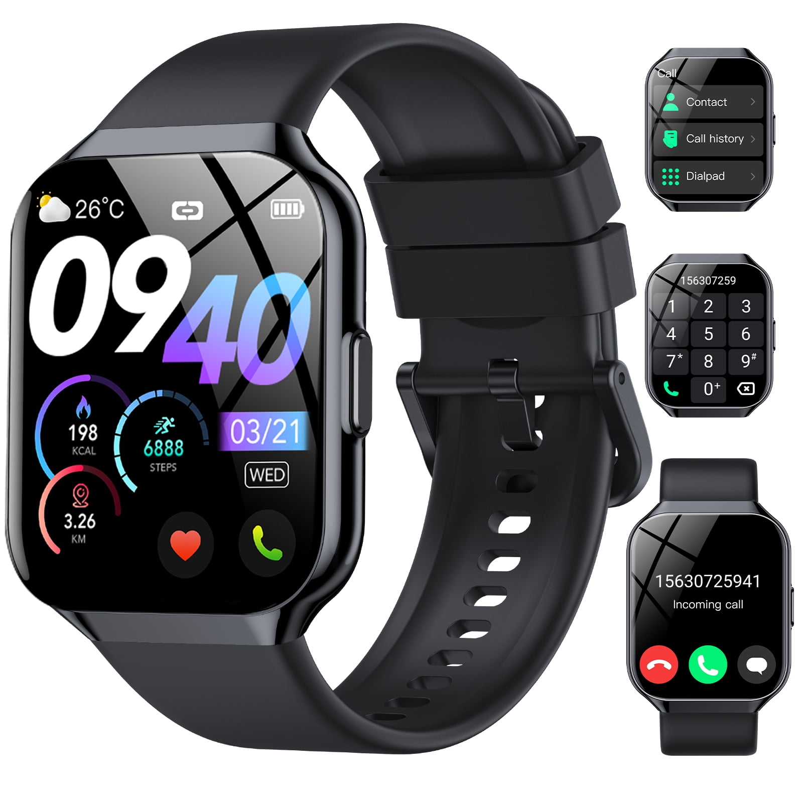 Smart Watch Fits for Android and iPhone 1.96'' Smartwatch for Men Women 110+ Sports Modes Fitness Tracker with Answer Make Calls/Message Reminder, IP68 Waterproof for Gift (Black)