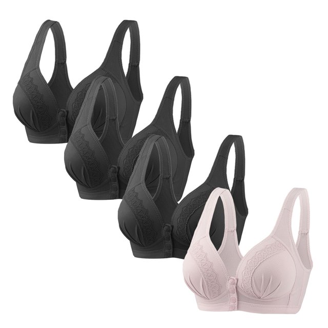 Timegard 4pc Bras for Women Front Closure Button High Support Ruched Breathable Comfort Everyday Bras