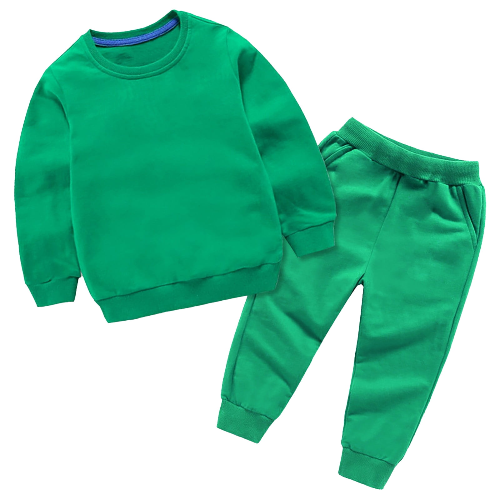 XDZJLR Boy Outfits Girl Clothes Winter Solid Color Long Sleeve Pullover Sweatshirt Pants 2Pcs Fall Sets Green 13-14 Years