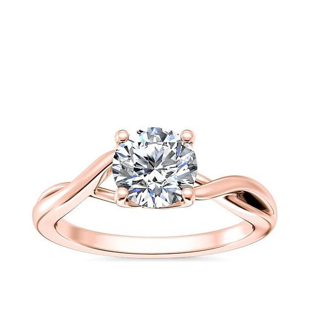 1,00 Ct P.t. Rond Naturel Diamond Dernier Design Bague de Fiançailles Solitaire pour Femme en Or Rose Massif 18K Taille 8