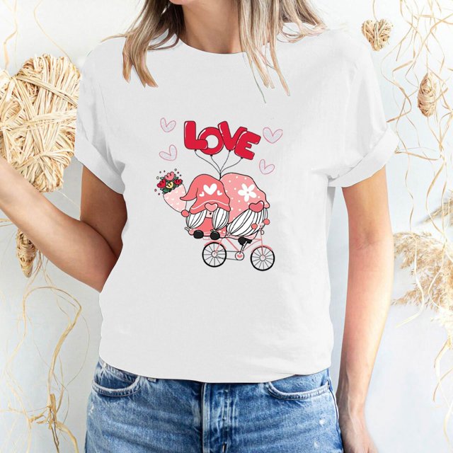 Pisexur T-shirt de la Saint-Valentin Haut T-shirt de la Saint-Valentin pour Femme Amour Imprimé T-shirt à Manches Courtes Haut à Manches Courtes Col Rond Haut/chemise