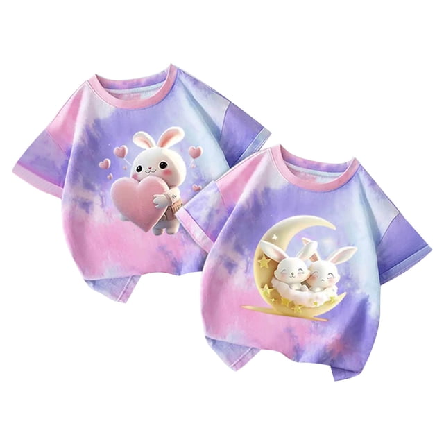 Jamicy T-Shirts pour Filles Mode Enfants Hauts Mignons pour Filles 2 Pcs Manches Courtes T-Shirts d'Été Mode T-Shirts Graphiques Col Rond Chandail