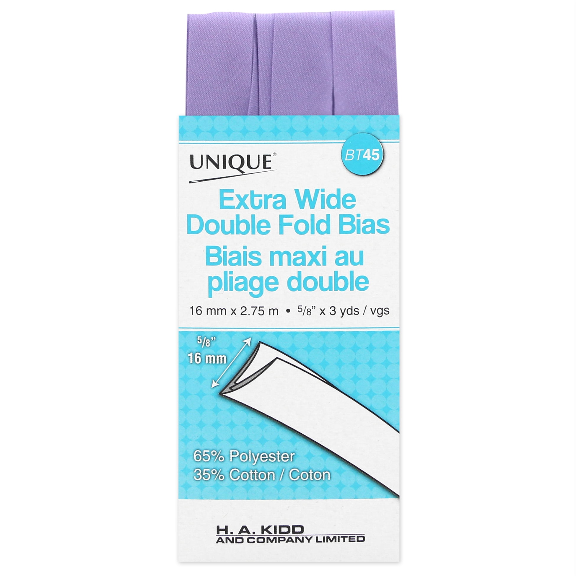 UNIQUE Extra-Wide Double-Fold Bias Tape, 15 mm (0.59 in) × 2.75 m (3.01 yd), Lavender