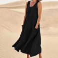 thumbnail image 2 of JUNWELL Liquidation d'Économies d'Été Robes Maxi pour Femmes Été Robe Débardeur en Coton et Lin Manches Courtes Ample Col Ras du Cou Maxi Longue Fluide avec Poches, 2 of 7