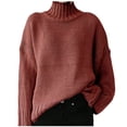 thumbnail image 1 of Mrat Chandails pour Femmes Uni à Manches Longues Chandail d'Automne Robe Chandail Chandails pour Dames Cardigan Col Roulé Chandail Décontracté Hauts Rouge TTTG, 1 of 6