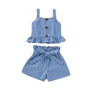 XZNGL Toddler Baby Kid Girl Ruffle Vest Tops Solid Bow Shorts Outfits Set Clothes