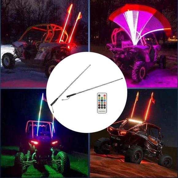 Whip Lights, Lumière Whip LED RVB avec Application et Télécommande, 300 Motifs 366 Modes 32 Niveaux de Luminosité 10 Vitesses, Antenne à Spirale Éclairée Whip pour UTV ATV Camion Tout-Terrain