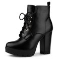 thumbnail image 1 of Unique Bargains Women's Round Toe Block High Heel Lace Up Platform Boots, 1 of 7