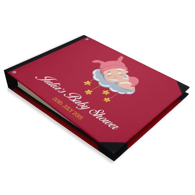 Darling Souvenir Red Sleeping Baby & Cloud Printed Hardbound Cover PersonalizedGuestbookFor Baby ShowerGuestSign InBookRegistry-9 x 12 Inches