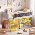 thumbnail image 3 of Lit mezzanine bas avec lumières LED, cadre de lit pour enfants avec tableau noir, bibliothèque amovible et espace de rangement sous le lit, lit mezzanine en bois avec escaliers, 3 of 9