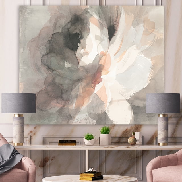 Designart - Gris Pivoine Abstrait - Rose Moderne Toile Enveloppée dans une Galerie