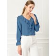 thumbnail image 3 of INSPIRE CHIC Women's Ruffle V Neck Elegant Office Work Chiffon Blouse Top, 3 of 6