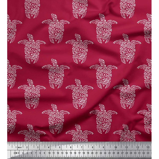 Soimoi Moss Georgette Fabric Turtle Block Print Fabric by The Yard 42 Inch Wide