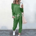 thumbnail image 3 of Mrat Womens Sets 2 Piece Outfits 2 Piece Jogging Sets Solid Polyester Long Sleeve Sweatsuits Sets Two Piece Track Suits Drawstring High Waist Pants Set Comfy Outfits D-Green 3XL, 3 of 5